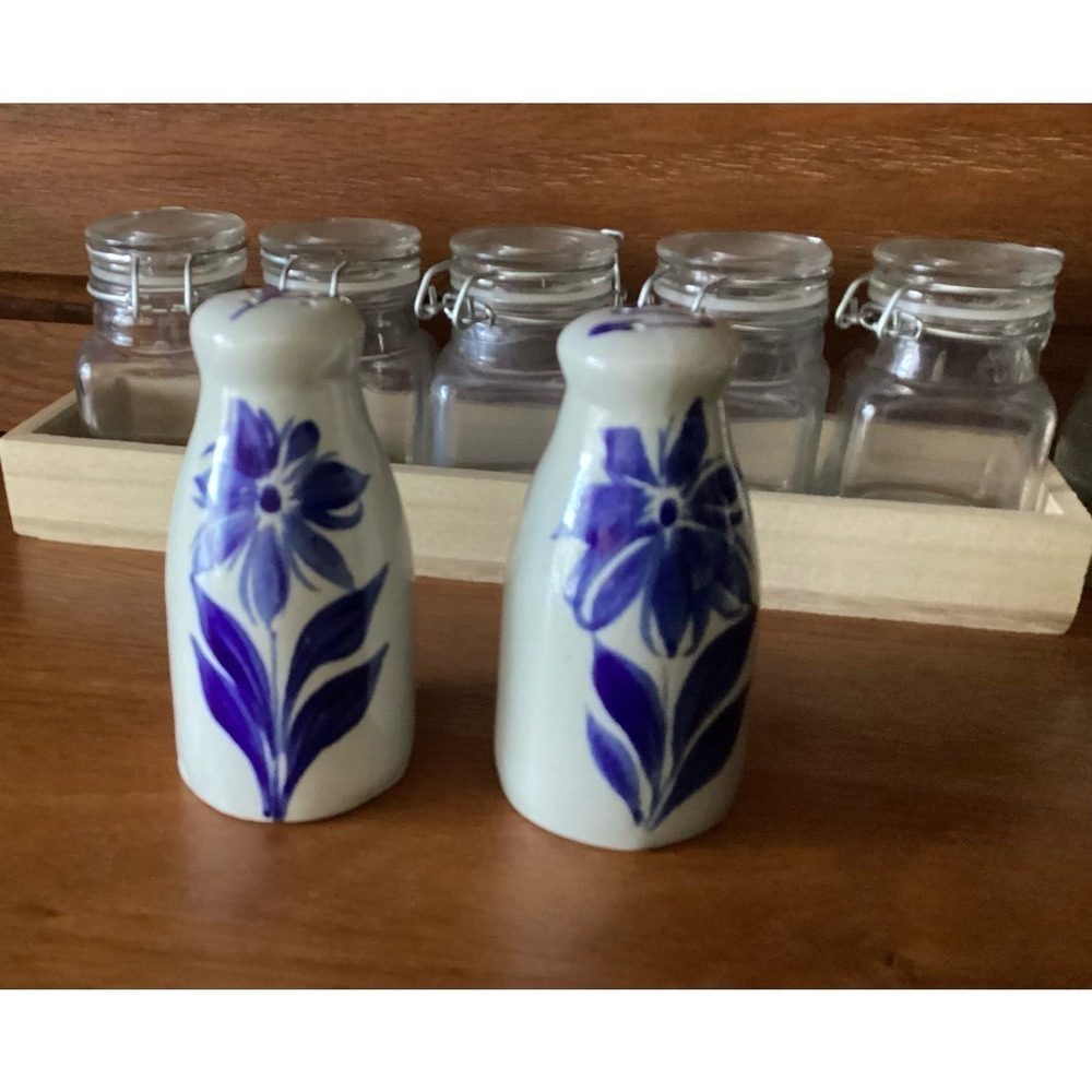 Pottery flower hand painted salt and pepper shaker